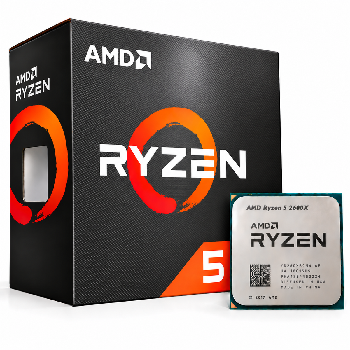 AMD Ryzen 5 2600X Desktop Processor box and CPU clean image