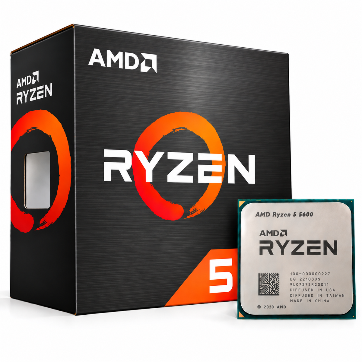 AMD Ryzen 5 5600 Desktop Processor box and CPU clean image