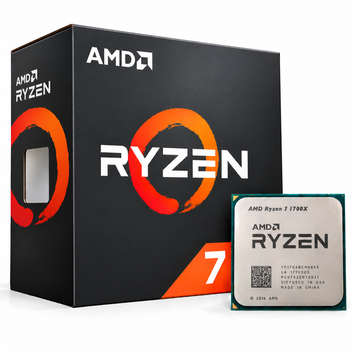 AMD Ryzen 7 1700X Desktop Processor box and CPU clean image