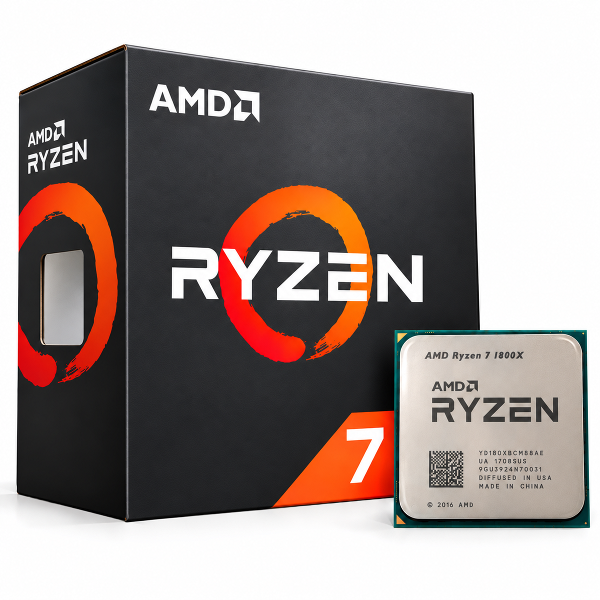 AMD Ryzen 7 1800X Desktop Processor box and CPU clean image