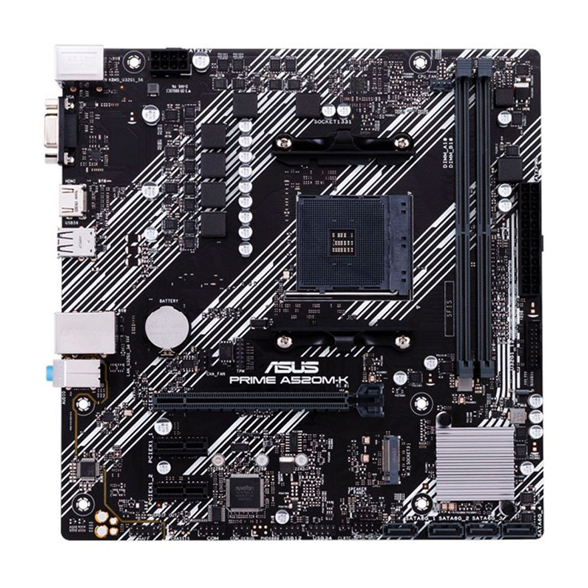 ASUS PRIME A520M-K motherboard front view on white background