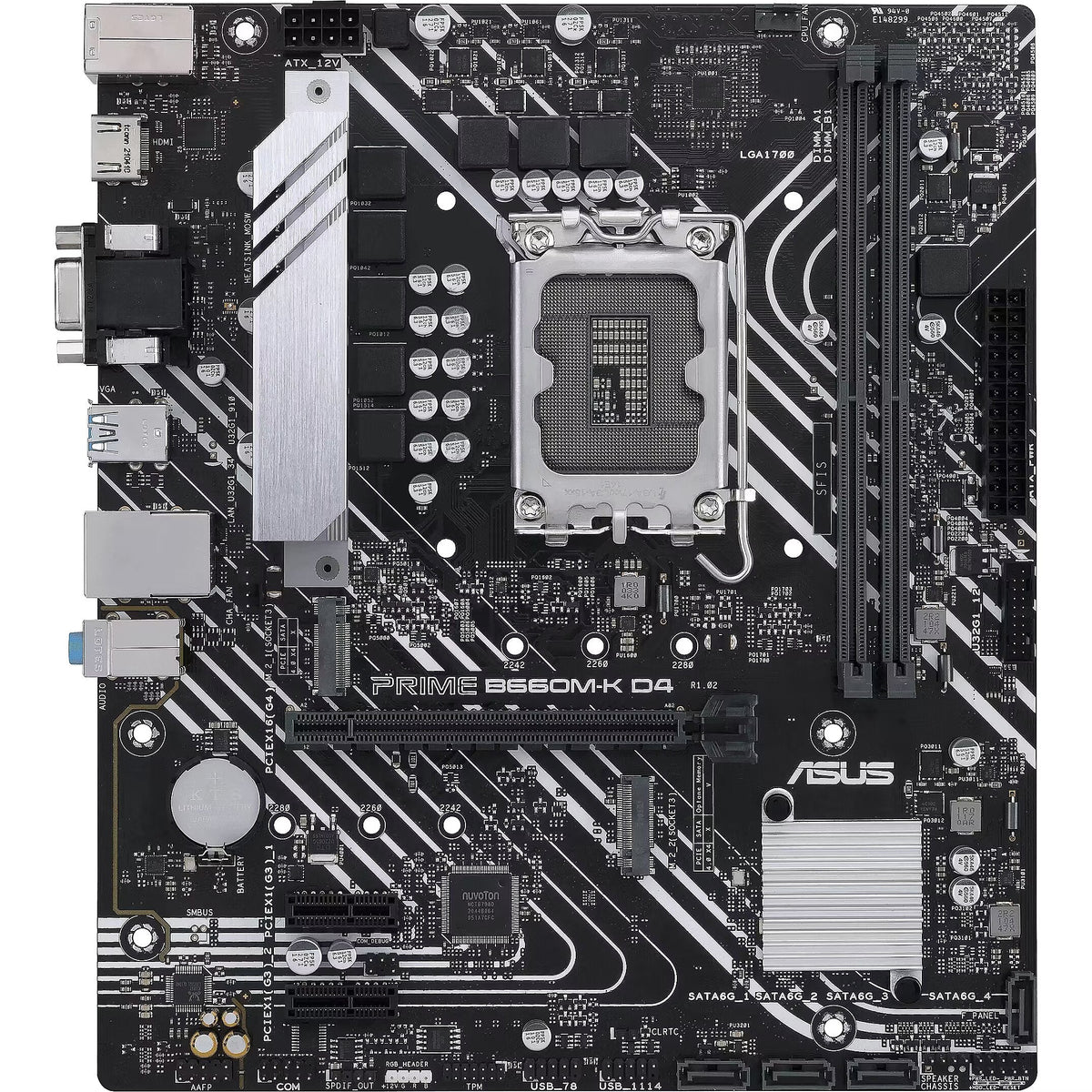 ASUS PRIME B660M-K D4 motherboard front view, illustrative stock photo