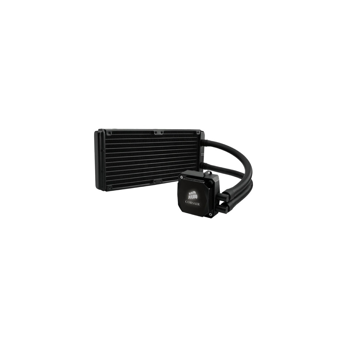 Corsair H100i GTX stock body view; supplied fans differ from factory images