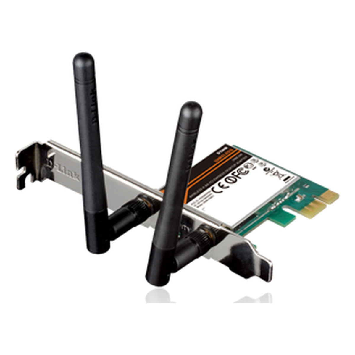 D-Link DWA-548 N300 PCIe Wi-Fi adapter with two antennas – angled stock image