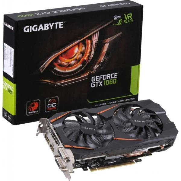 Gigabyte GeForce GTX 1060 WINDFORCE OC 3G graphics card and retail box