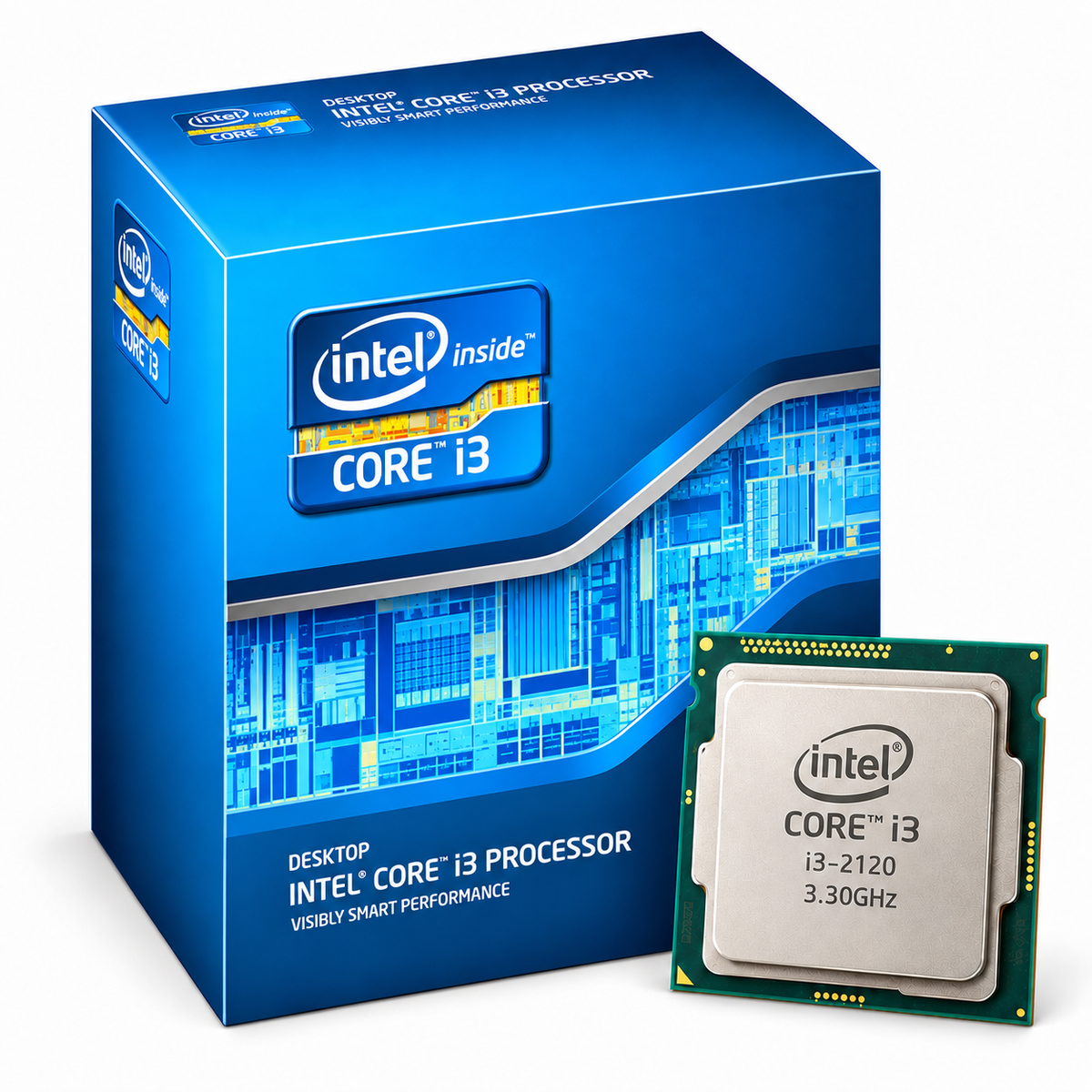 Intel Core i3-2120 processor and box illustration