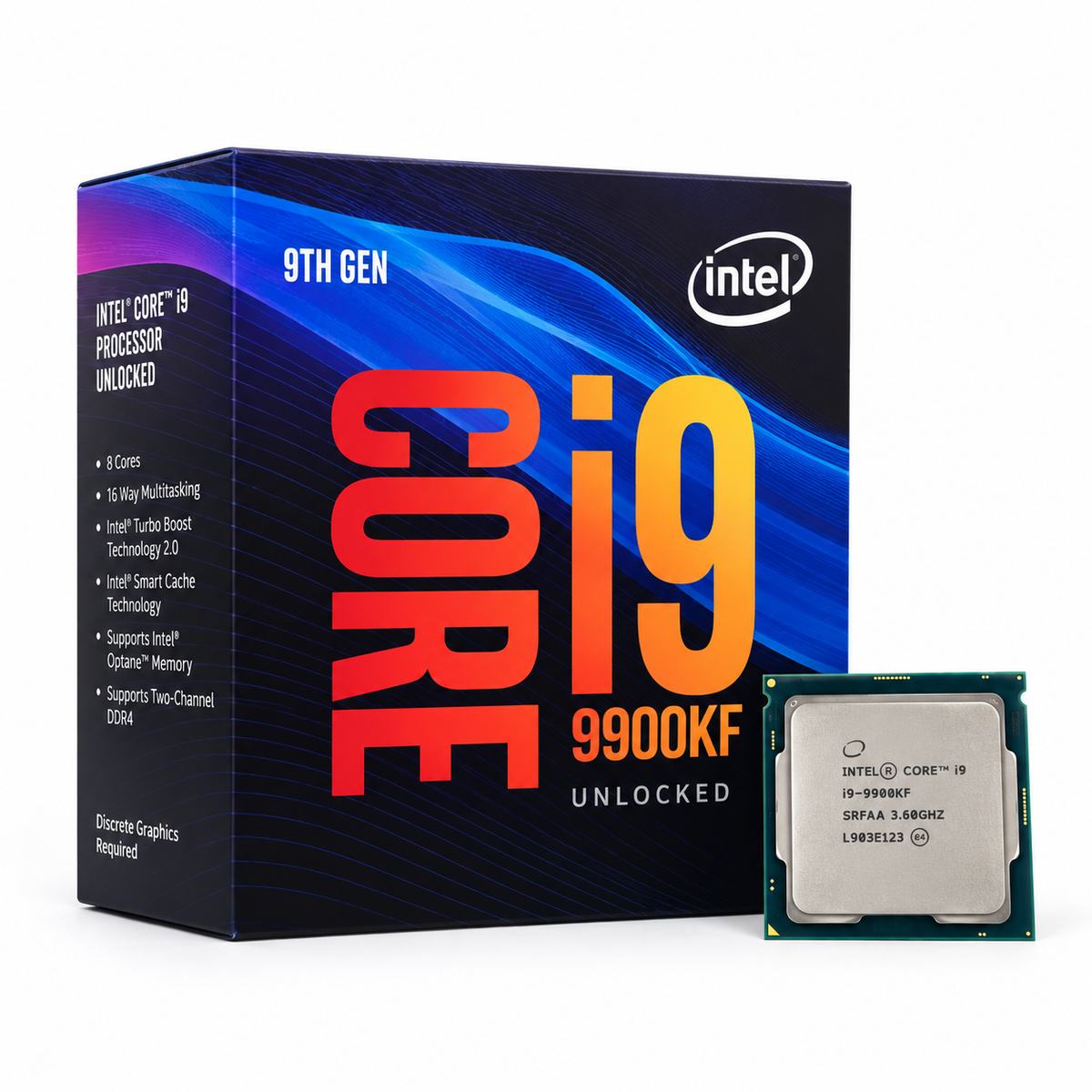 Intel Core i9-9900KF retail box and processor