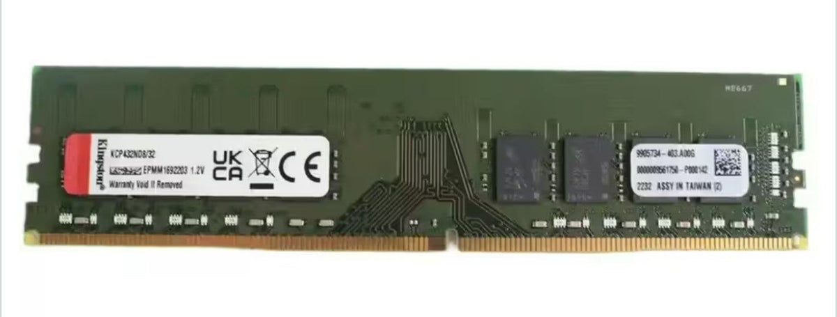 Kingston KCP432NS8/16 16GB DDR4-3200 RAM, front-facing green PCB with Kingston manufacturer label