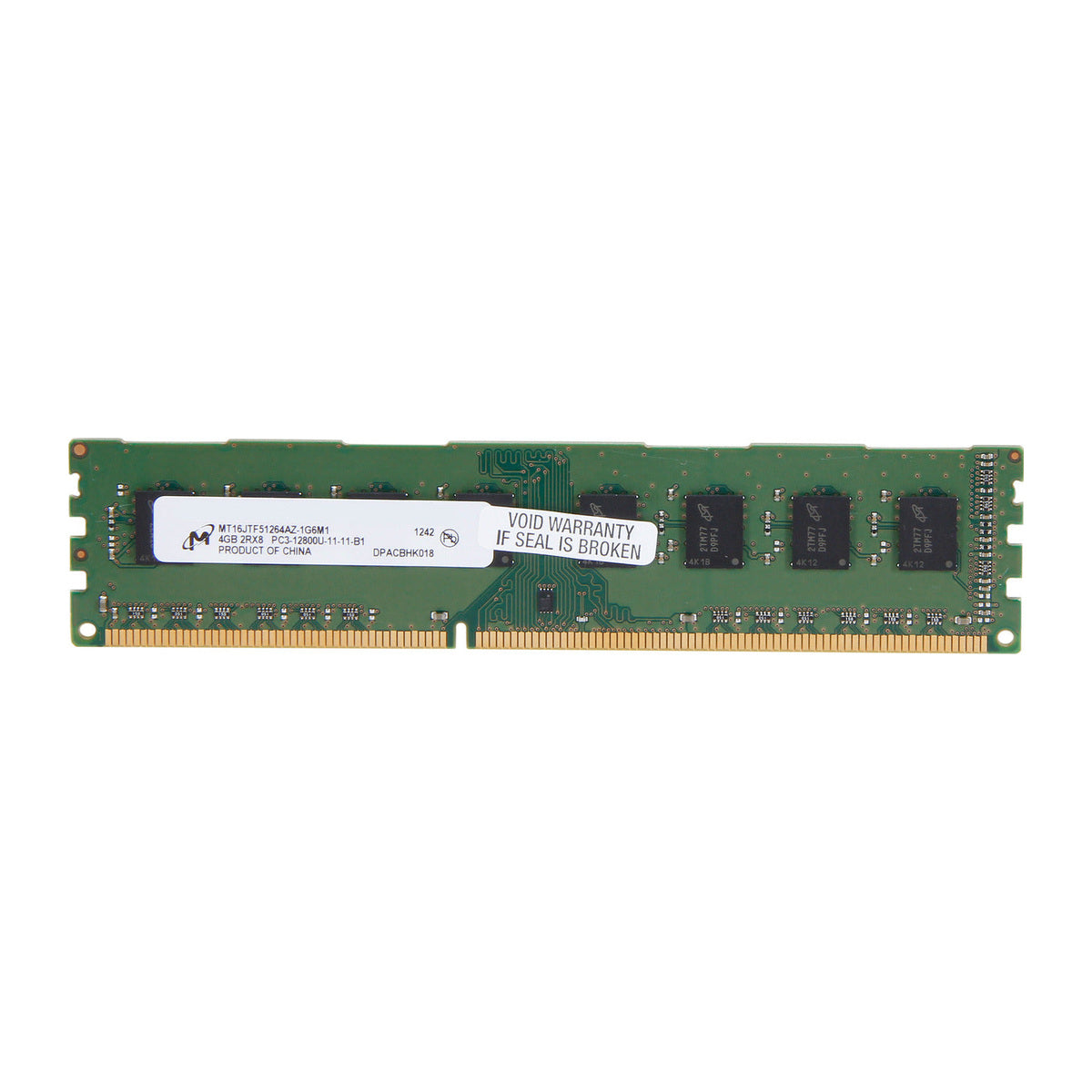 Micron 4GB DDR3 1600MHz desktop RAM centered on white background