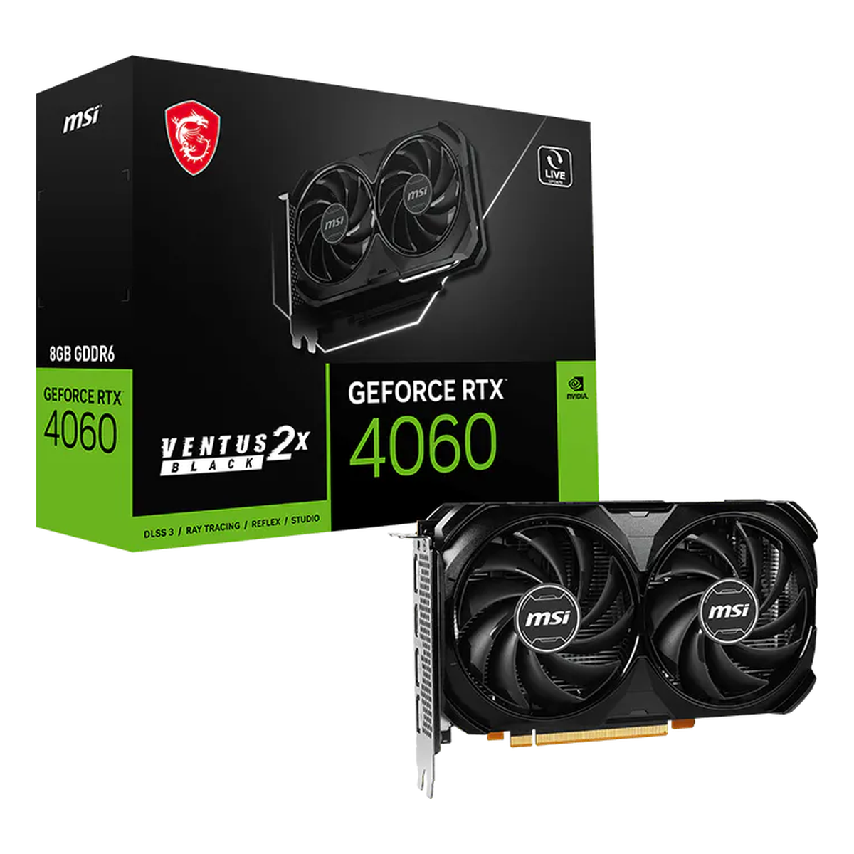 MSI RTX 4060 VENTUS 2X BLACK — card-box, white background