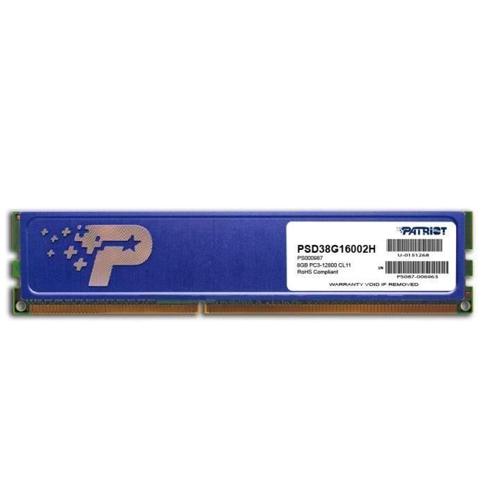 Patriot Signature PSD38G16002H 8GB DDR3 1600MHz RAM blue heatspreader stock photo