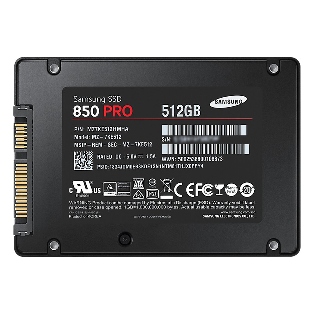 Samsung 850 PRO 512GB SATA SSD — rear