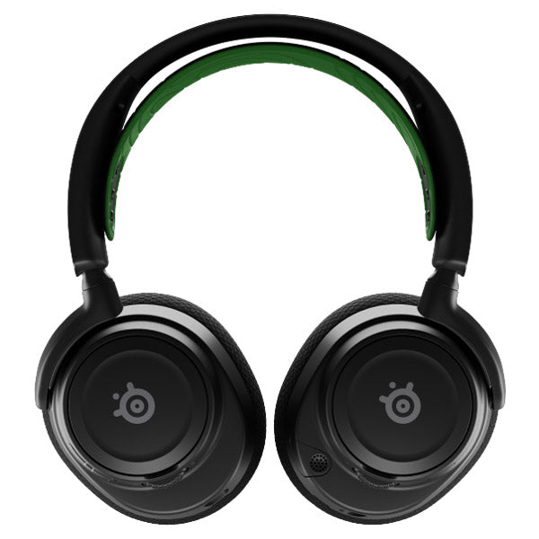 SteelSeries Arctis Nova 7X black wireless headset with green suspension headband – front stock view