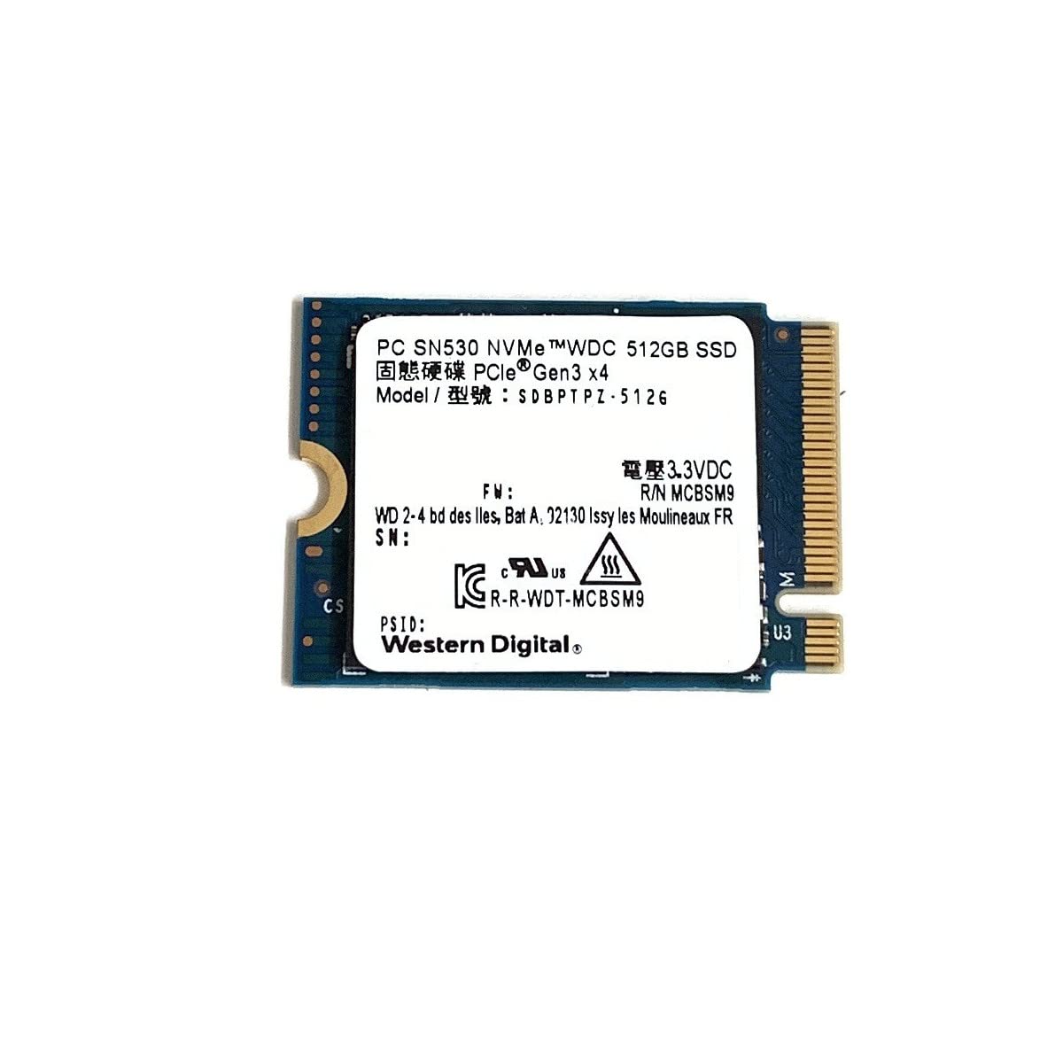 Western Digital PC SN530 512GB M.2 2230 NVMe SSD