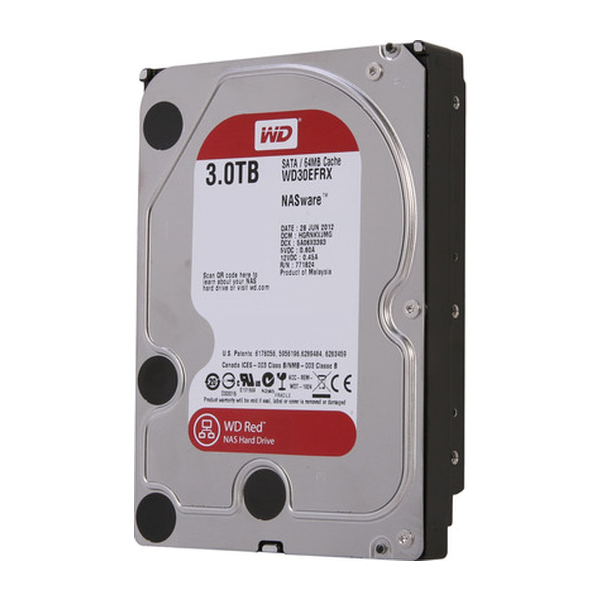 Western Digital Red 3TB WD30EFRX NAS hard drive — stock label view