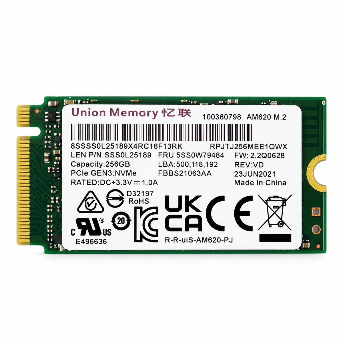 Union Memory AM620 256GB M.2 2242 PCIe NVMe SSD