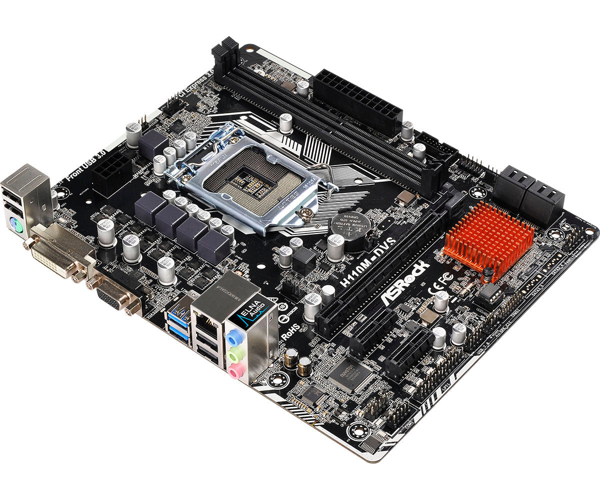 ASRock H110M-DVS motherboard angled view
