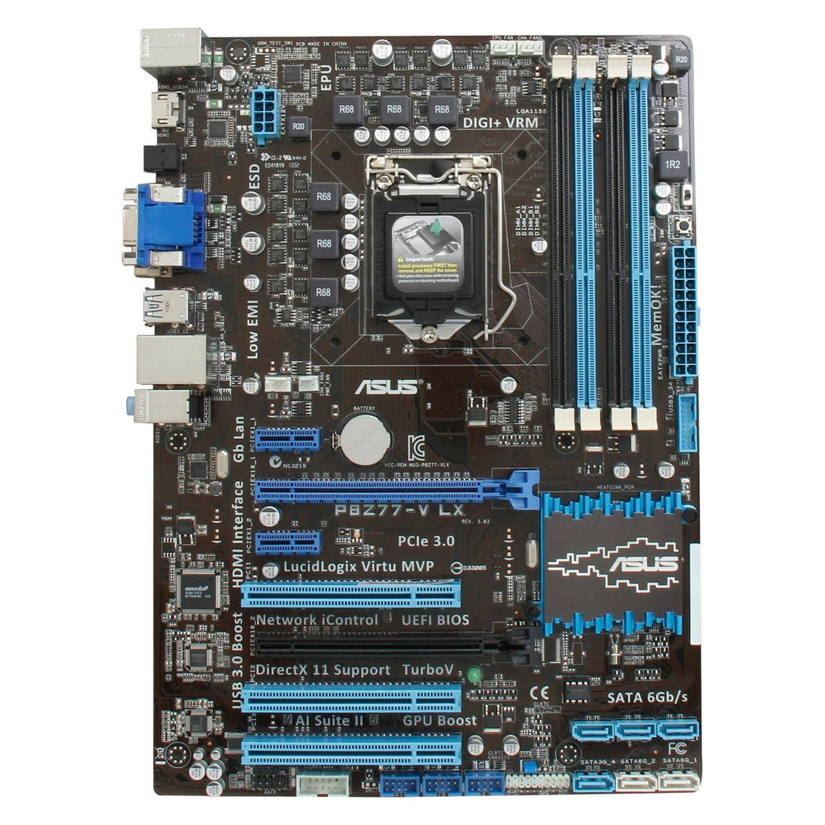 ASUS P8Z77-V LX Z77 motherboard — top stock image