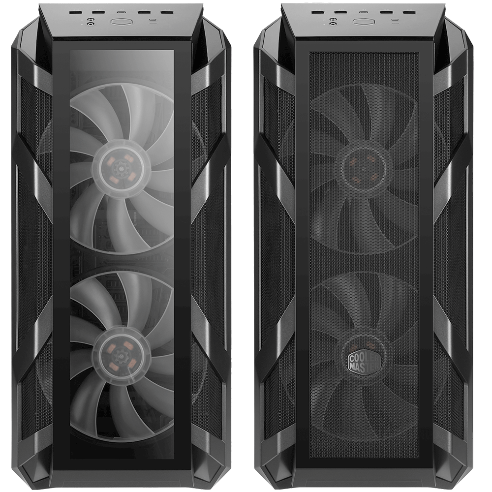 Cooler Master MasterCase H500M glass and mesh front panel views