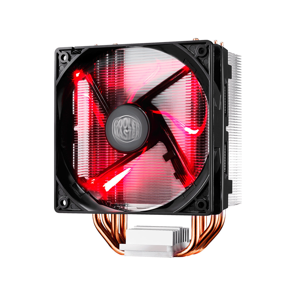 Cooler Master Hyper 212 LED 120mm red LED CPU cooler front view, white background