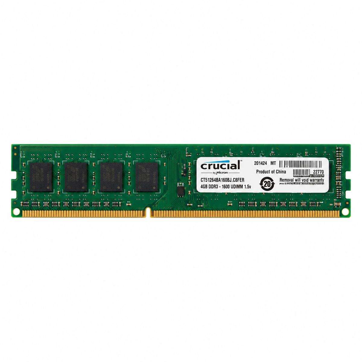 Crucial 4GB 1600MHz DDR3 Desktop RAM centred on white background