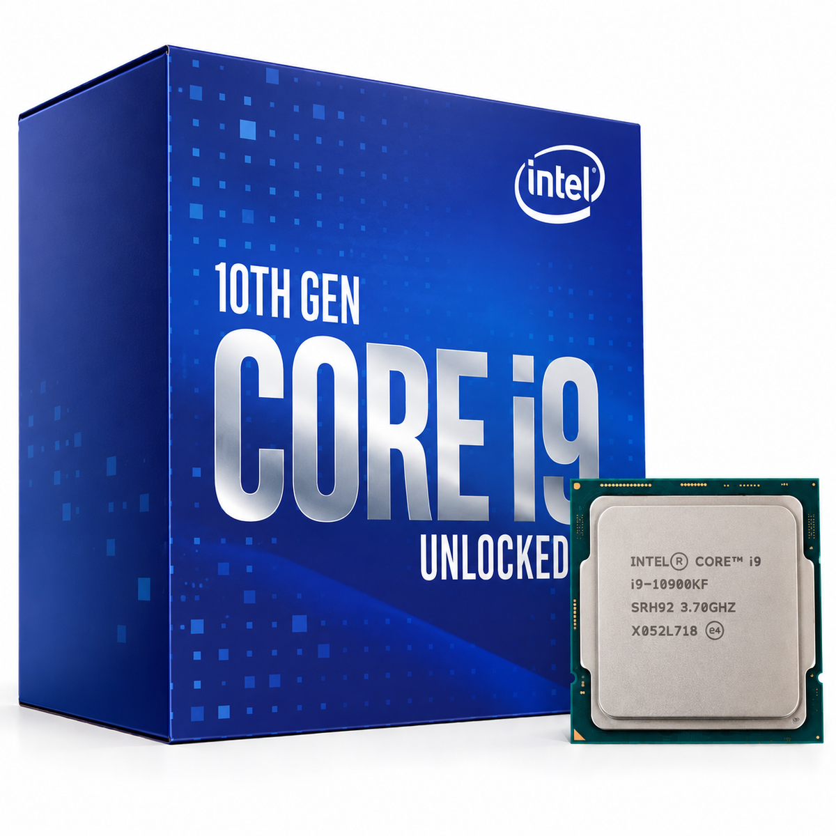 Intel Core i9-10900KF Desktop Processor box and CPU