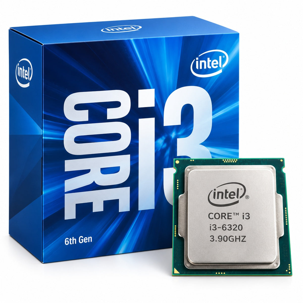 Intel Core i3-6320 processor and Core i3 box illustration