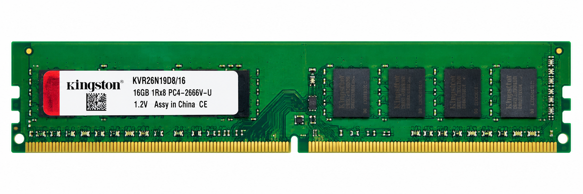 Illustrative front-facing Kingston green DDR4 desktop memory; model number on image is not verified against actual module