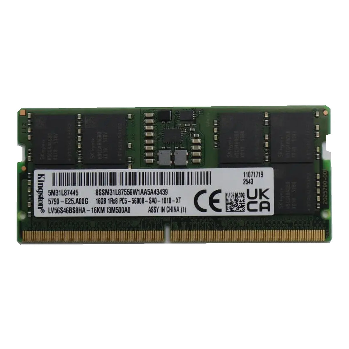 Kingston LV56S46BS8HA-16KM 16GB 1Rx8 DDR5-5600 SO-DIMM showing original specification label – stock image