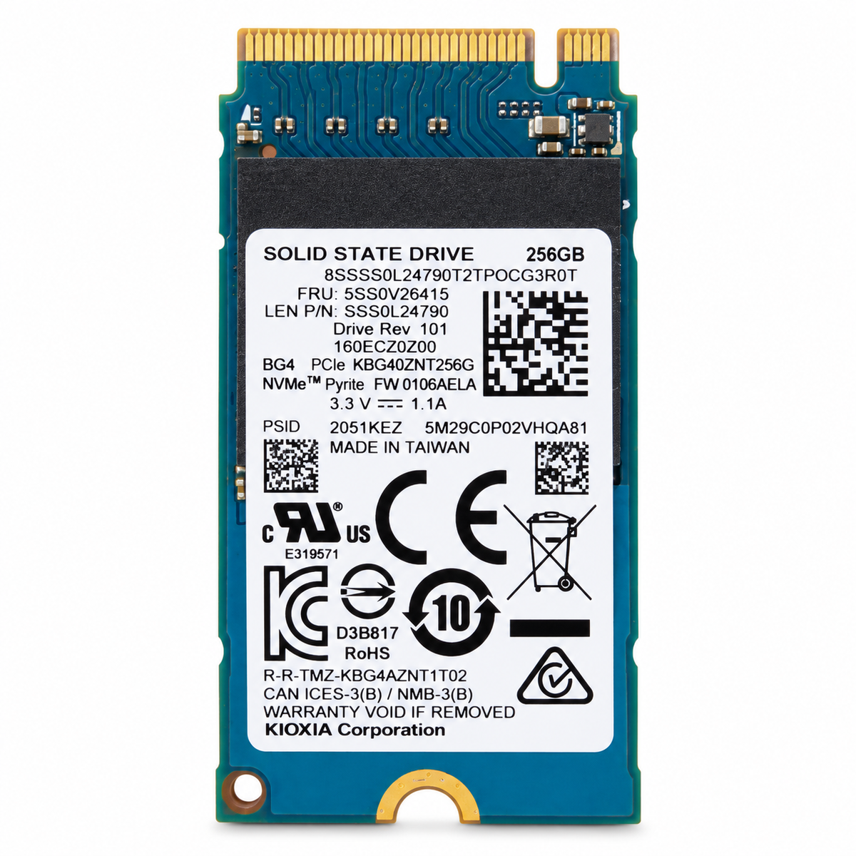 KIOXIA BG4 256GB M.2 2242 PCIe 3.0 x4 NVMe SSD KBG40ZNT256G front view