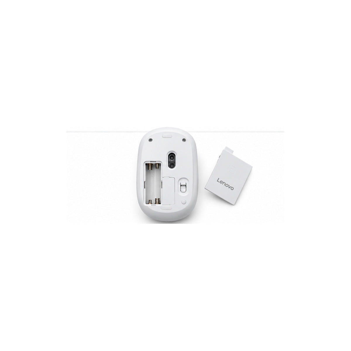 Lenovo KN220 white wireless mouse underside