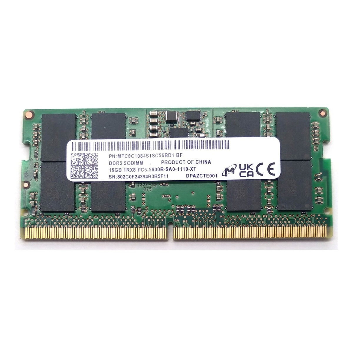 Micron 16GB DDR5-5600 SO-DIMM MTC8C1084S1SC56BD1 — clear front label