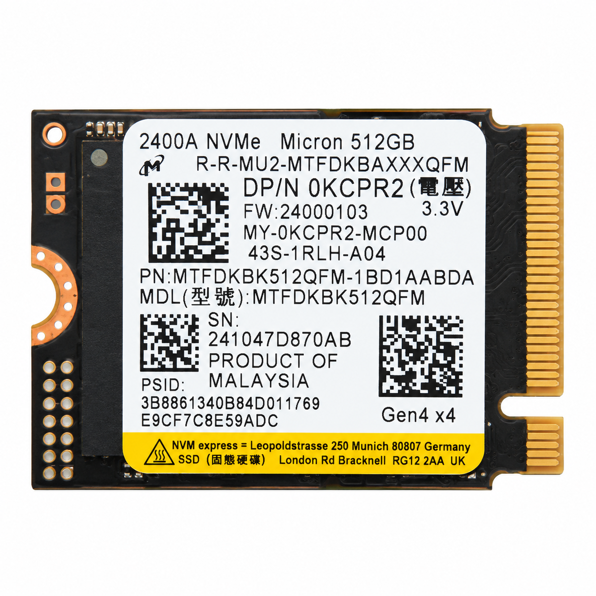 Micron 2400 512GB M.2 2230 PCIe 4.0 x4 NVMe SSD MTFDKBK512QFM