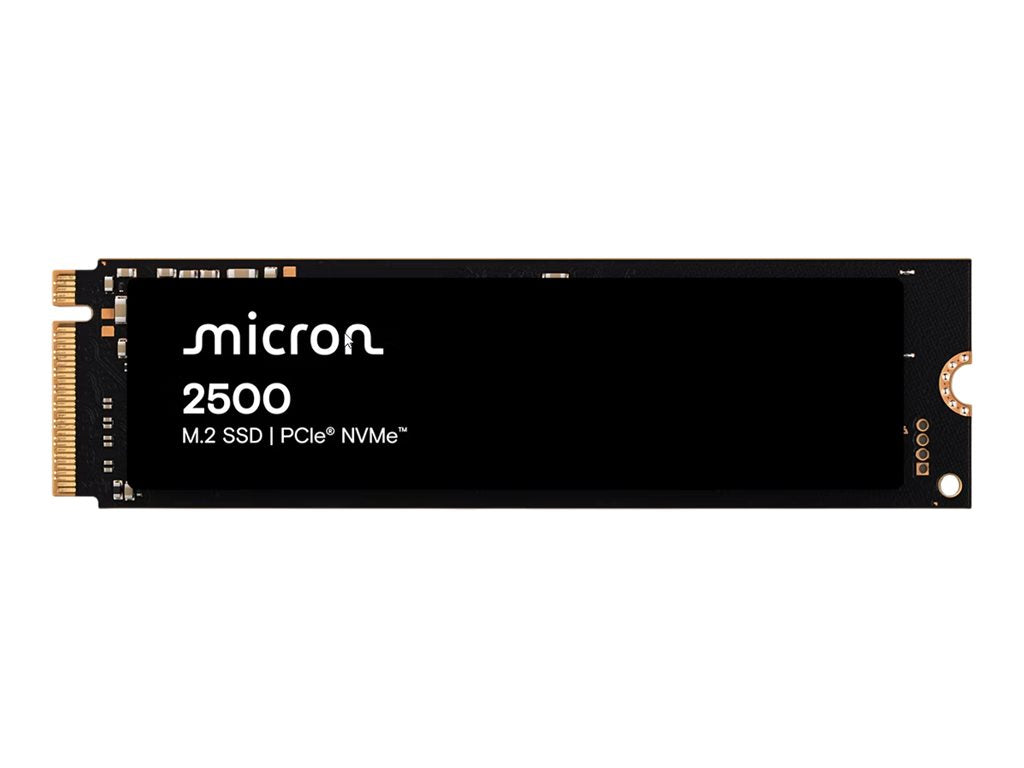 Micron 2500 1TB M.2 2280 PCIe Gen4 NVMe SSD front-facing stock image on white background