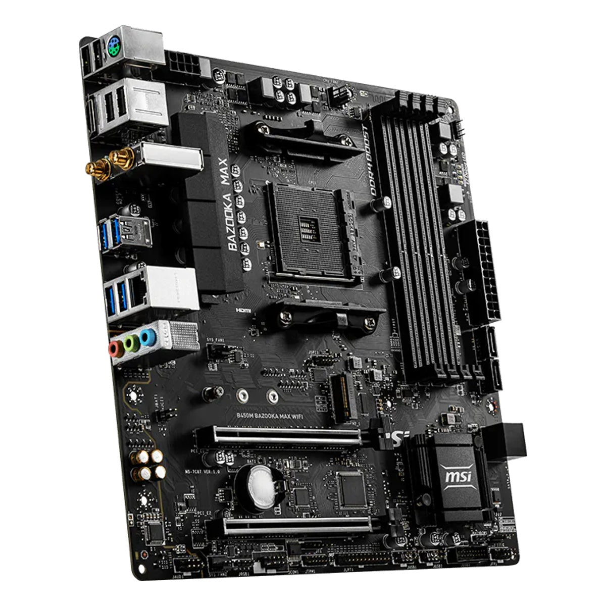 MSI B450M BAZOOKA MAX WIFI alternate angled view