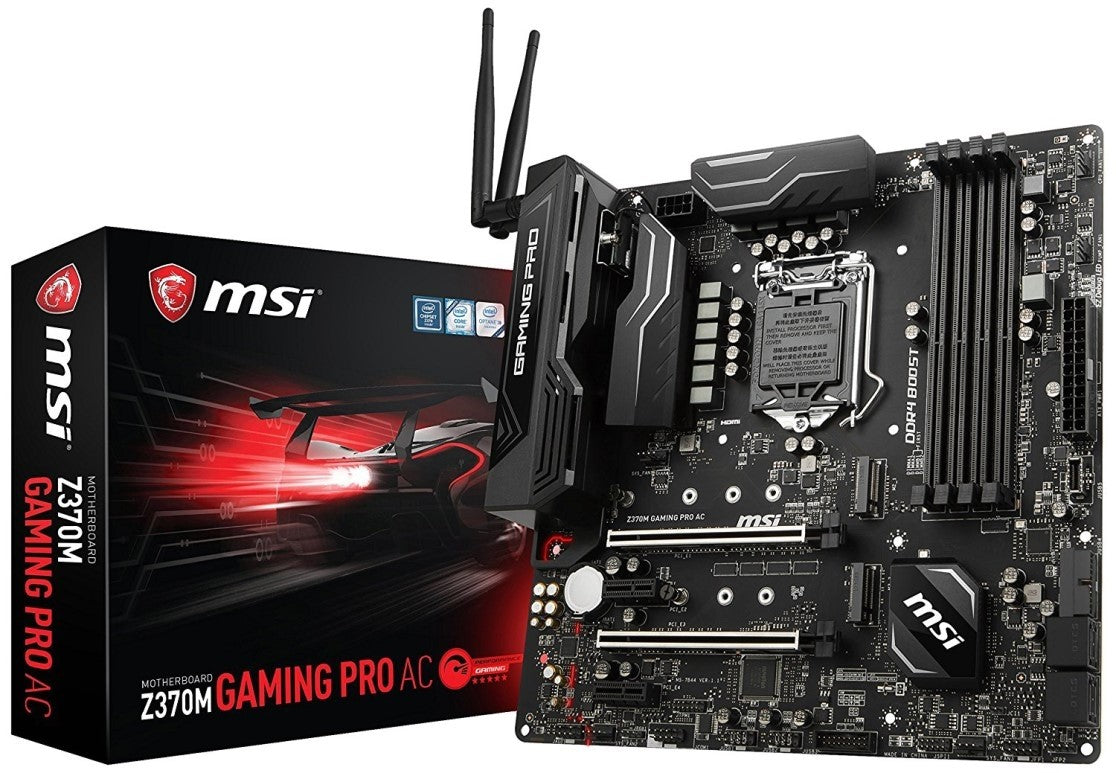 MSI Z370M Gaming Pro AC motherboard with retail box – stock image