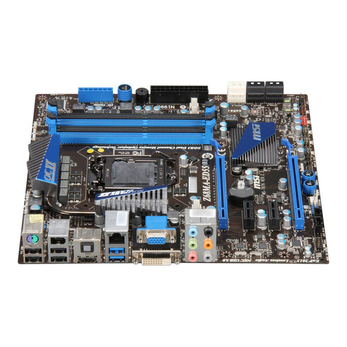 MSI Z68MA-ED55 (B3) motherboard angled stock view