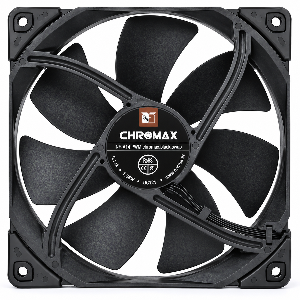 Noctua NF-A14 PWM chromax.black.swap 140mm fan rear view