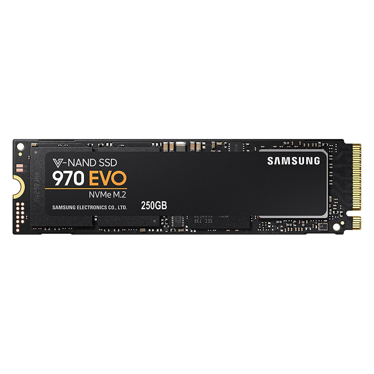 Samsung 970 EVO 250GB NVMe M.2 2280 SSD – front-facing stock image
