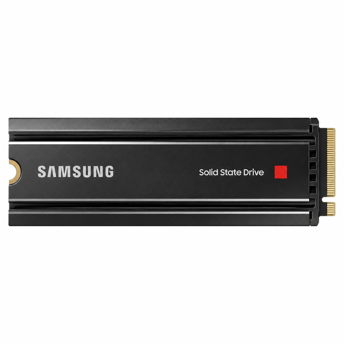 Samsung 980 PRO 2TB heatsink large front-facing SSD white background
