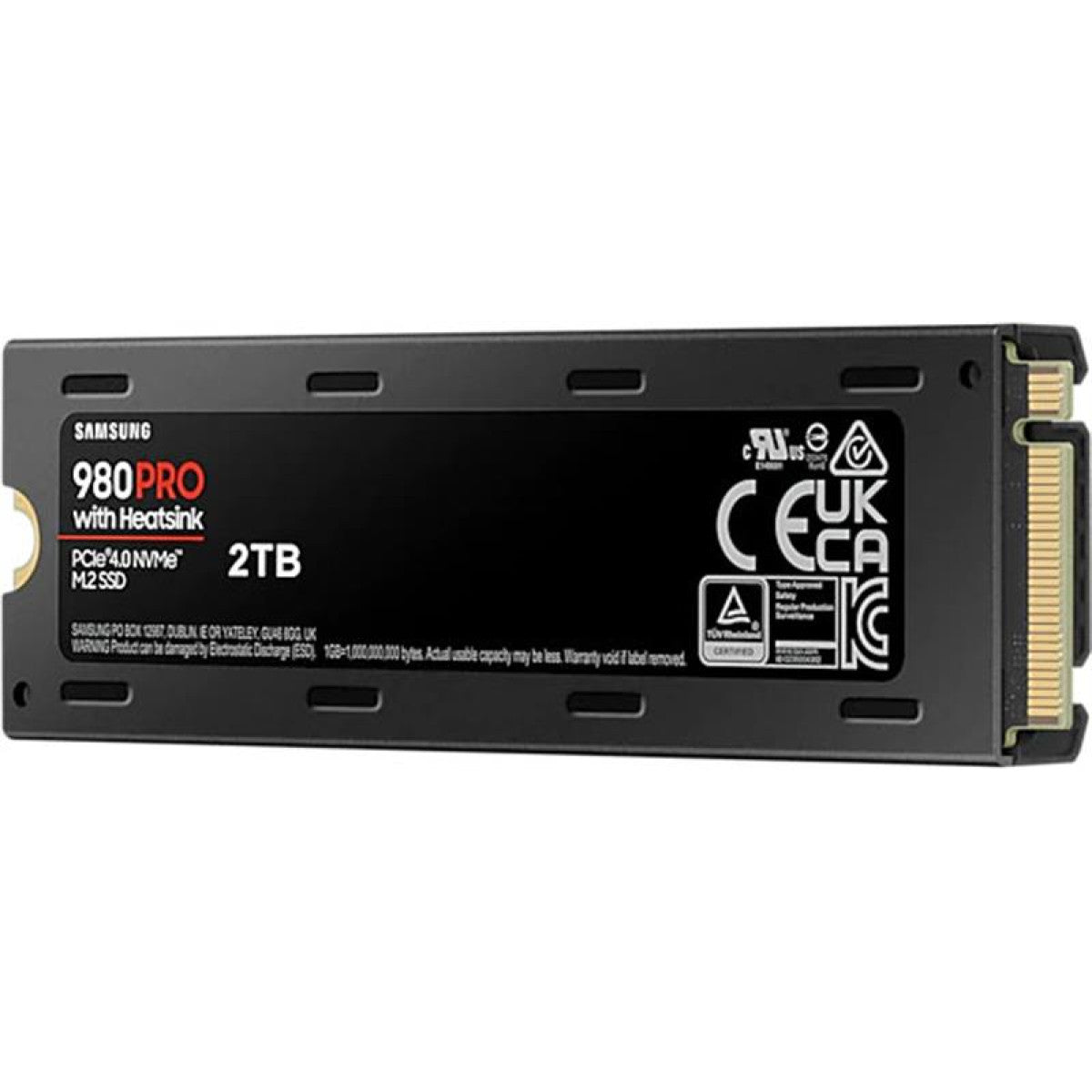 Samsung 980 PRO 2TB NVMe PCIe 4.0 SSD with integrated heatsink, white background