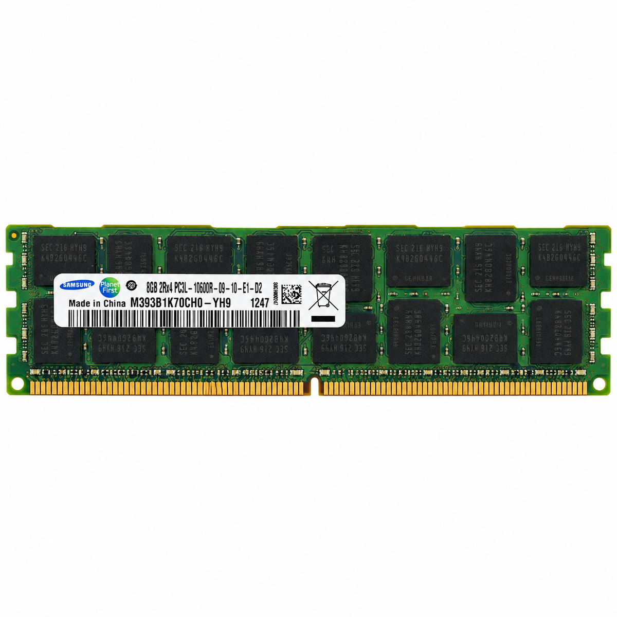 Samsung M393B1K70CH0-YH9 8GB DDR3L ECC Registered RAM white background
