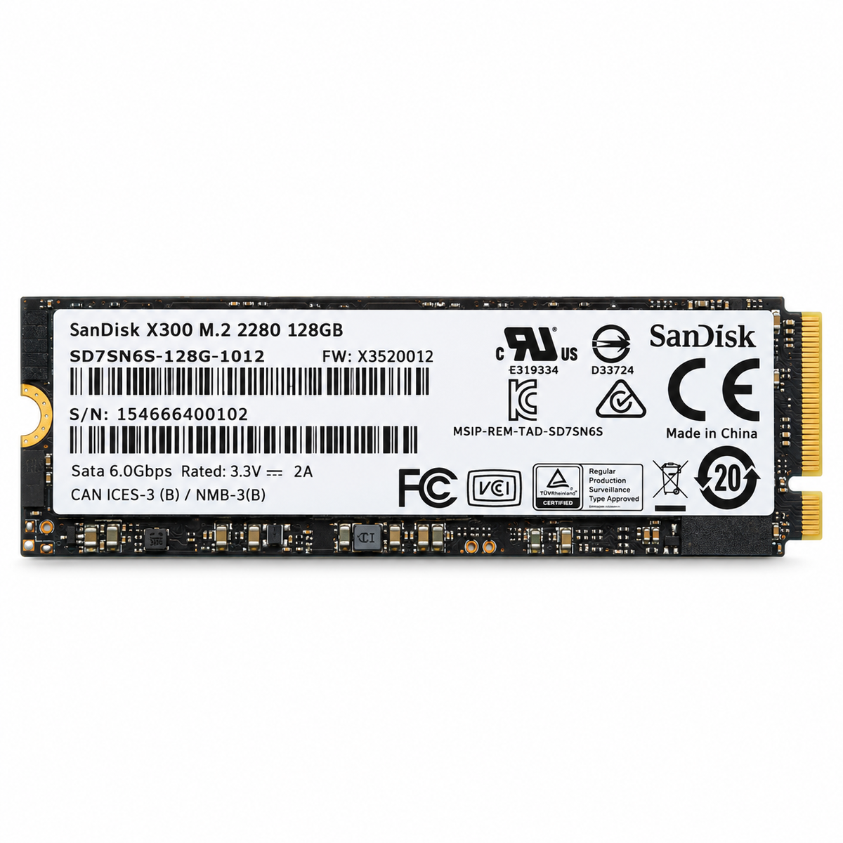 SanDisk X300 128GB M.2 2280 SATA SSD SD7SN6S-128G-1012 front view