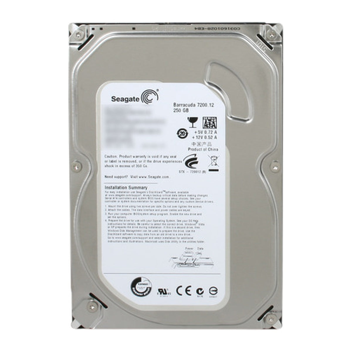 Seagate Barracuda 7200.12 ST3250318AS 250GB straight-on front stock image