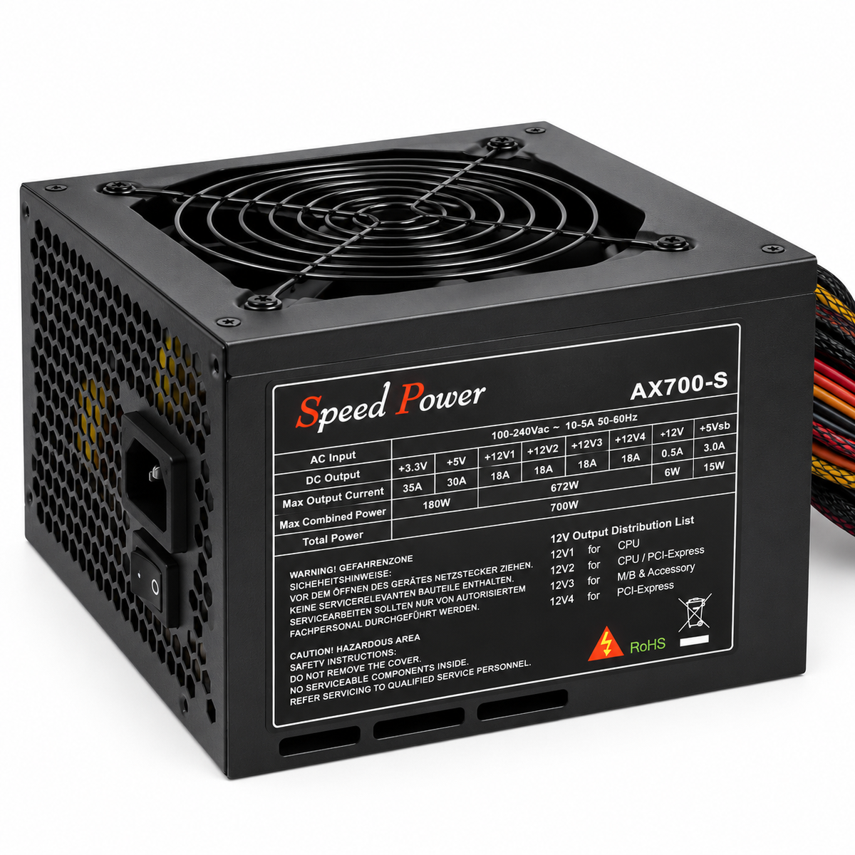 AI-generated illustration of Speed Power AX700-S 700W PSU; actual product may differ