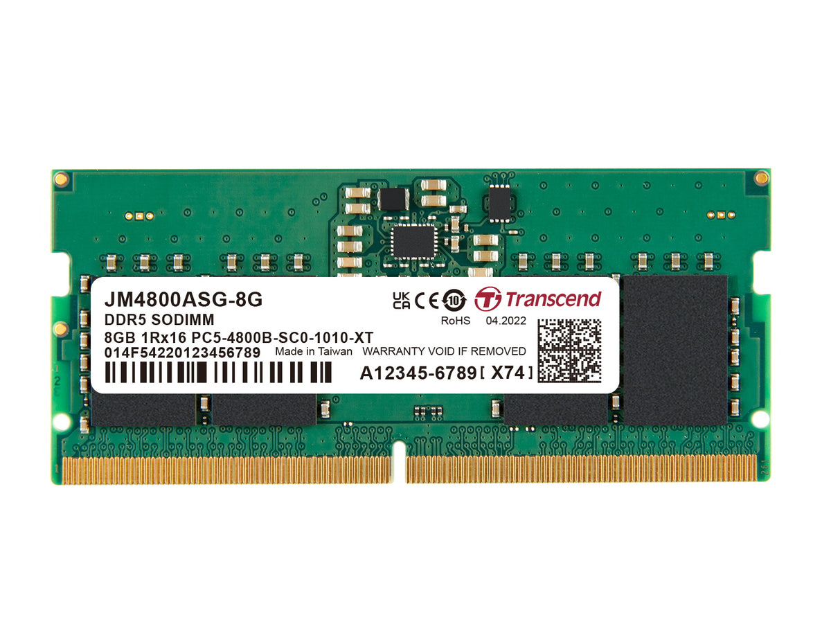Transcend JetRam JM4800ASG-8G 8GB DDR5-4800 SO-DIMM front stock image