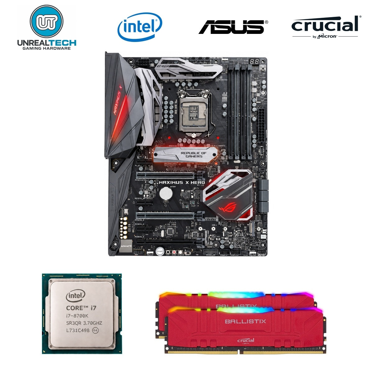 Intel Core i7-8700K, ASUS ROG Maximus X Hero Z370 and Crucial Ballistix RGB 16GB upgrade combo