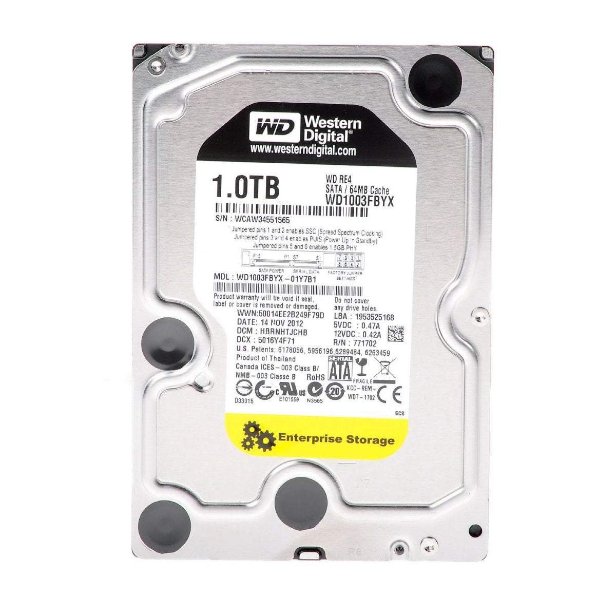 Western Digital RE4 WD1003FBYX 1TB 3.5-inch SATA enterprise hard drive front view