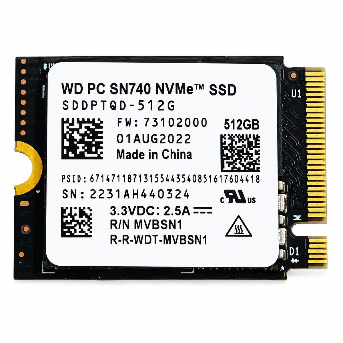 Western Digital PC SN740 512GB M.2 2230 NVMe SSD